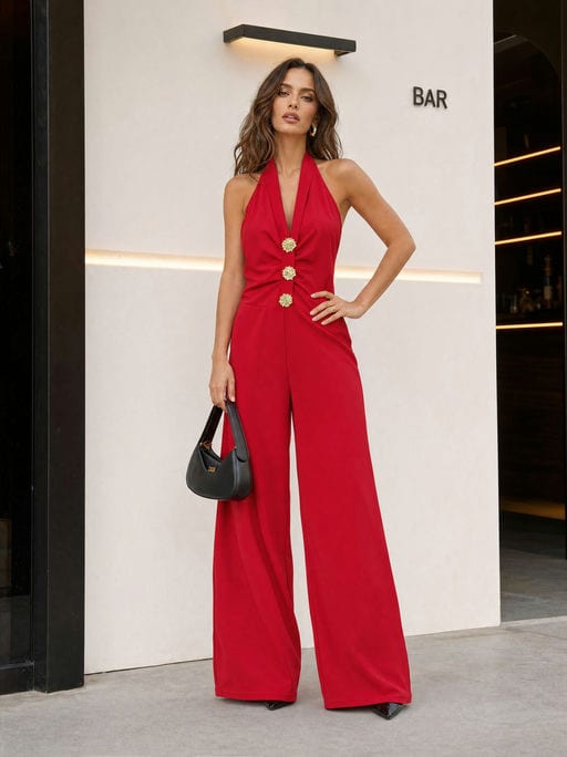 Combinaison Halter Or — Réf. M7626 — Chic & Soirée — Grossiste GIORGIA paris