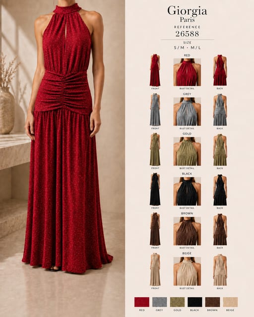 Maxi Robe Halter — Réf. 26588 — Prévente — Grossiste GIORGIA paris