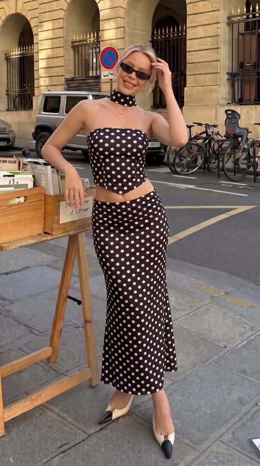 Robe Longue Pois Foulard Signature — Réf. 26393 — Chic & Soirée — Grossiste GIORGIA paris
