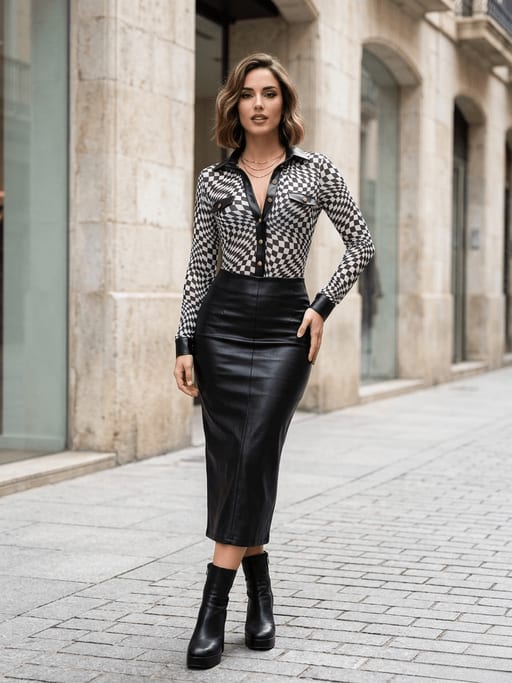 Body manche longue motif damier — vue 2