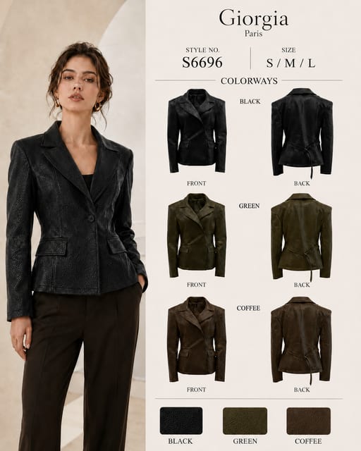 Veste blazer effet cuir texturé — Réf. s6696 — Manteaux & Vestes — Grossiste GIORGIA paris
