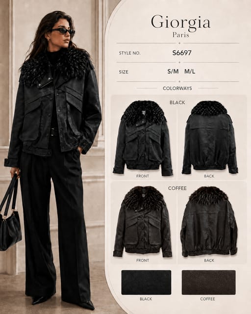 Veste oversize avec col effet fourrure — Réf. s6697 — Prévente — Grossiste GIORGIA paris
