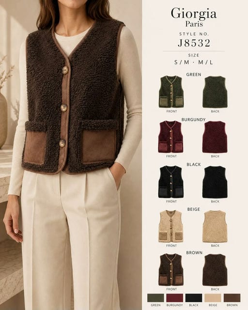 Gilet Sans Manches en fourrure moutonnée — Réf. J8532 — Manteaux & Vestes — Grossiste GIORGIA paris
