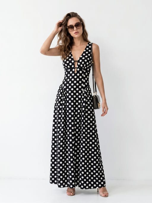 Maxi Robe Pois – Col Plongeant — vue 2