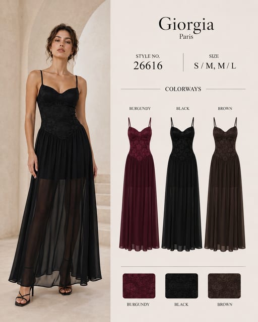 Robe longue en dentelle — Réf. 26616 — Prévente — Grossiste GIORGIA paris