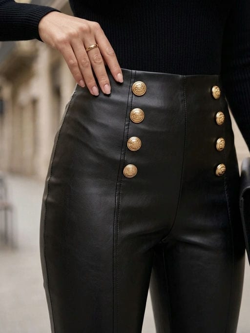 Pantalon Slim Taille Haute Simili Cuir — vue 3